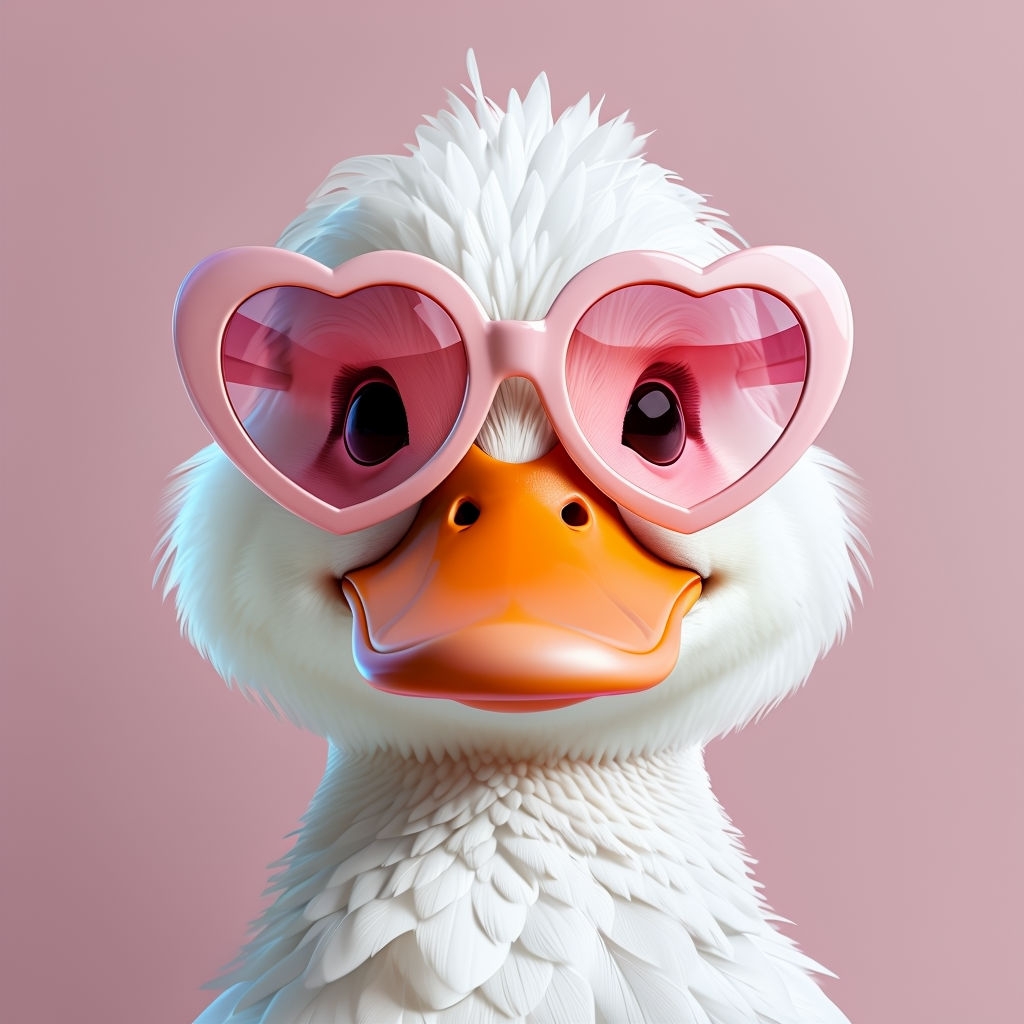 Whimsical White Duck with Heart-Shaped Sunglasses T-Shirt