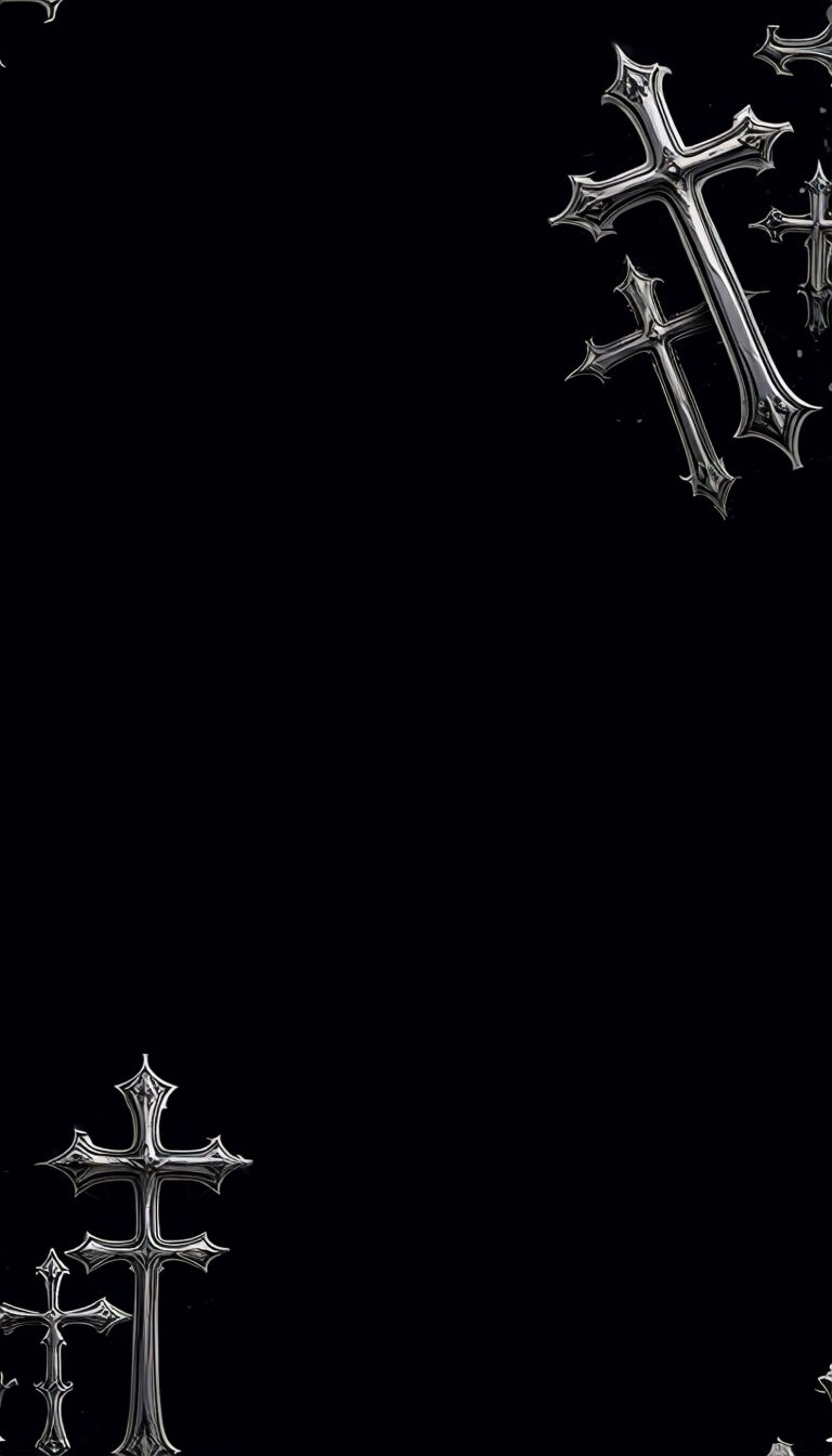 Ornate Silver Crosses on Black Background Minimalist Mobile Wallpaper