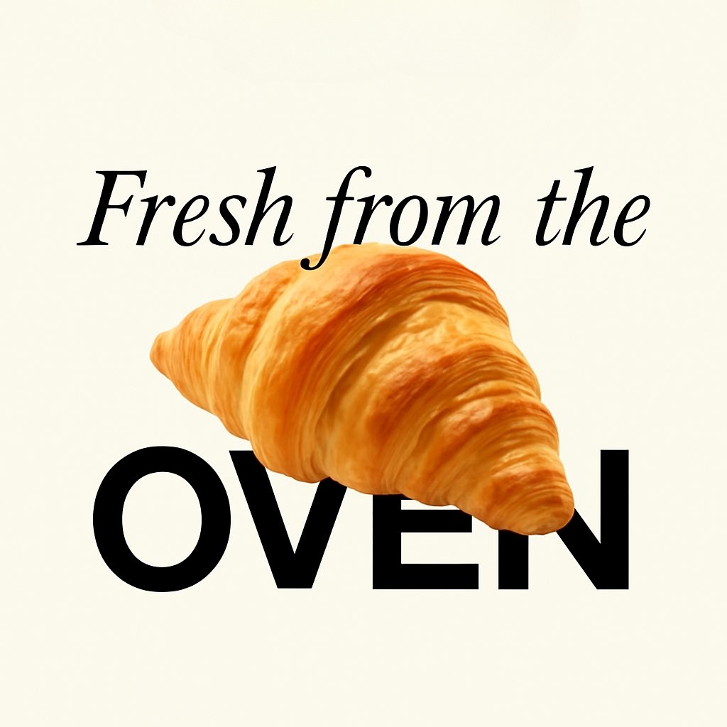 Elegant Golden Croissant Graphic with Fresh Baked Text Ads
