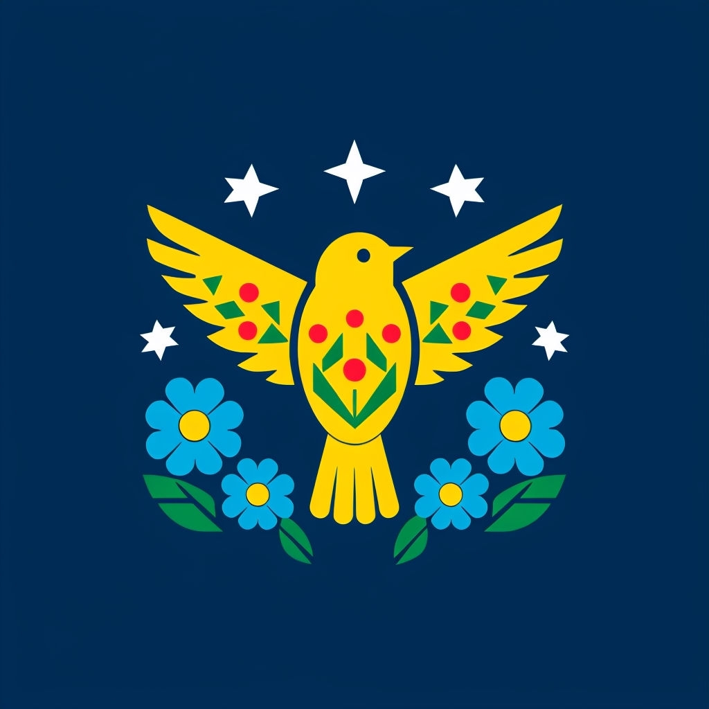 Bright Yellow Bird with Flowers and Stars Minimalist Sticker