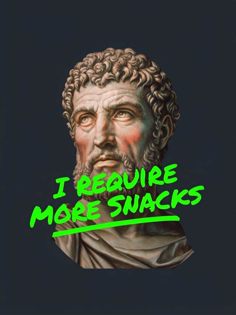 Stoic Roman Emperor with Modern Snack Text Art Poster