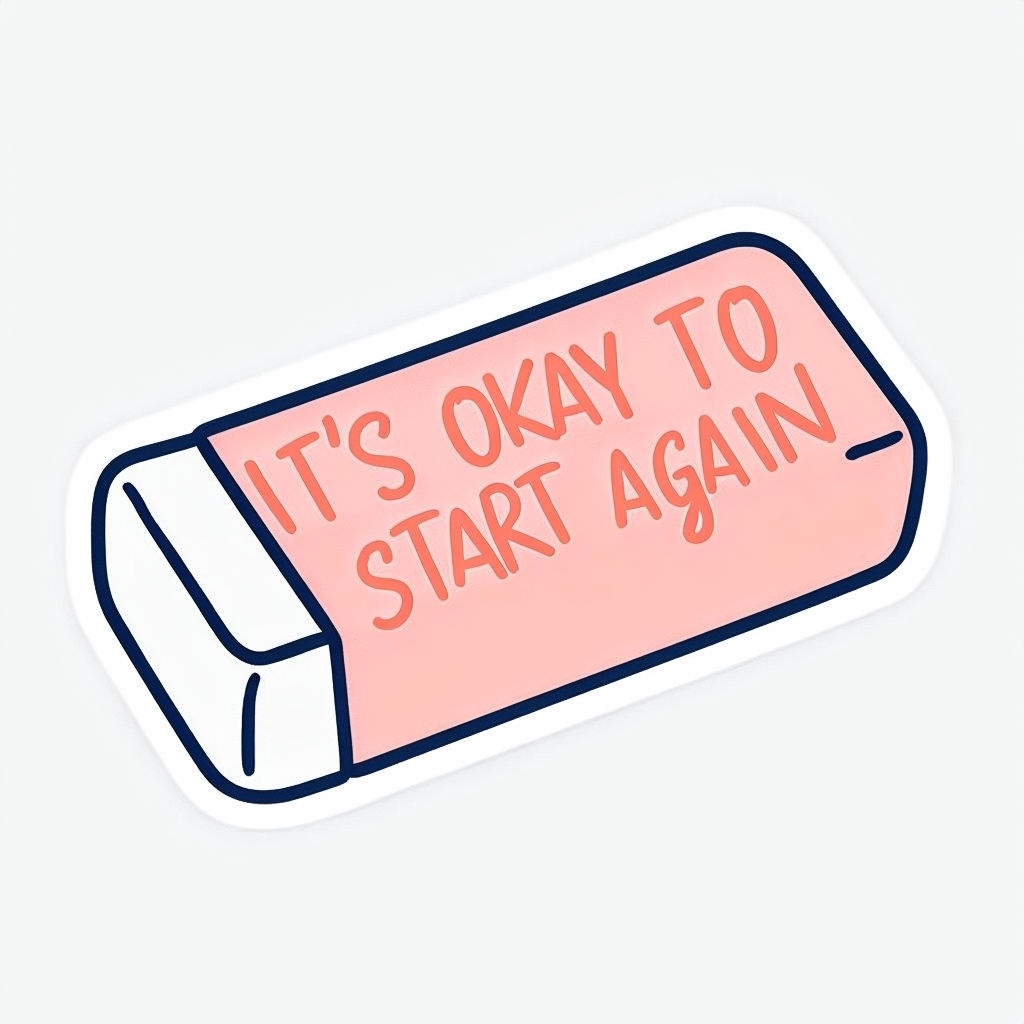 Playful Cartoon Eraser with Motivational Quote Sticker