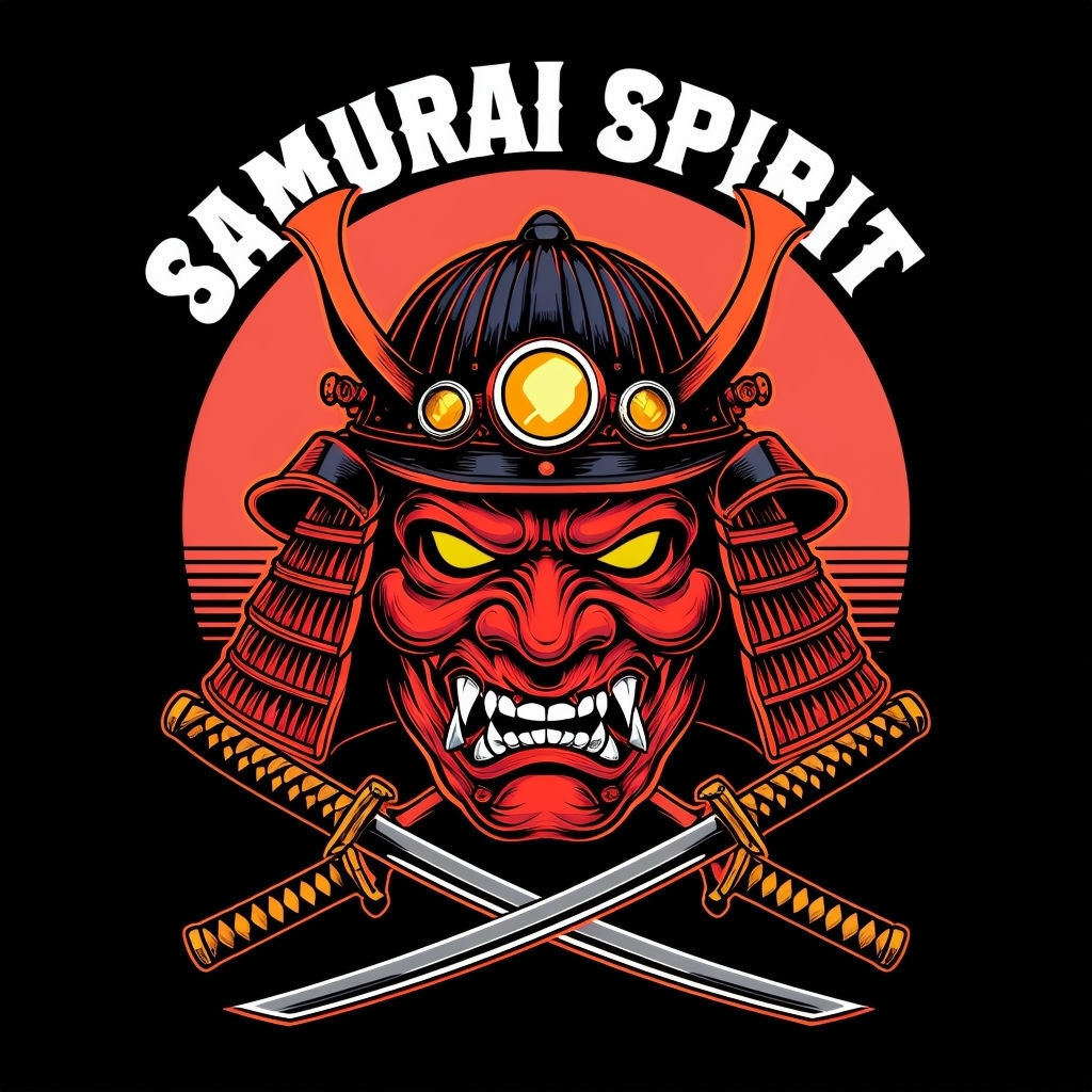 Fierce Samurai Spirit Graphic Design T-Shirt