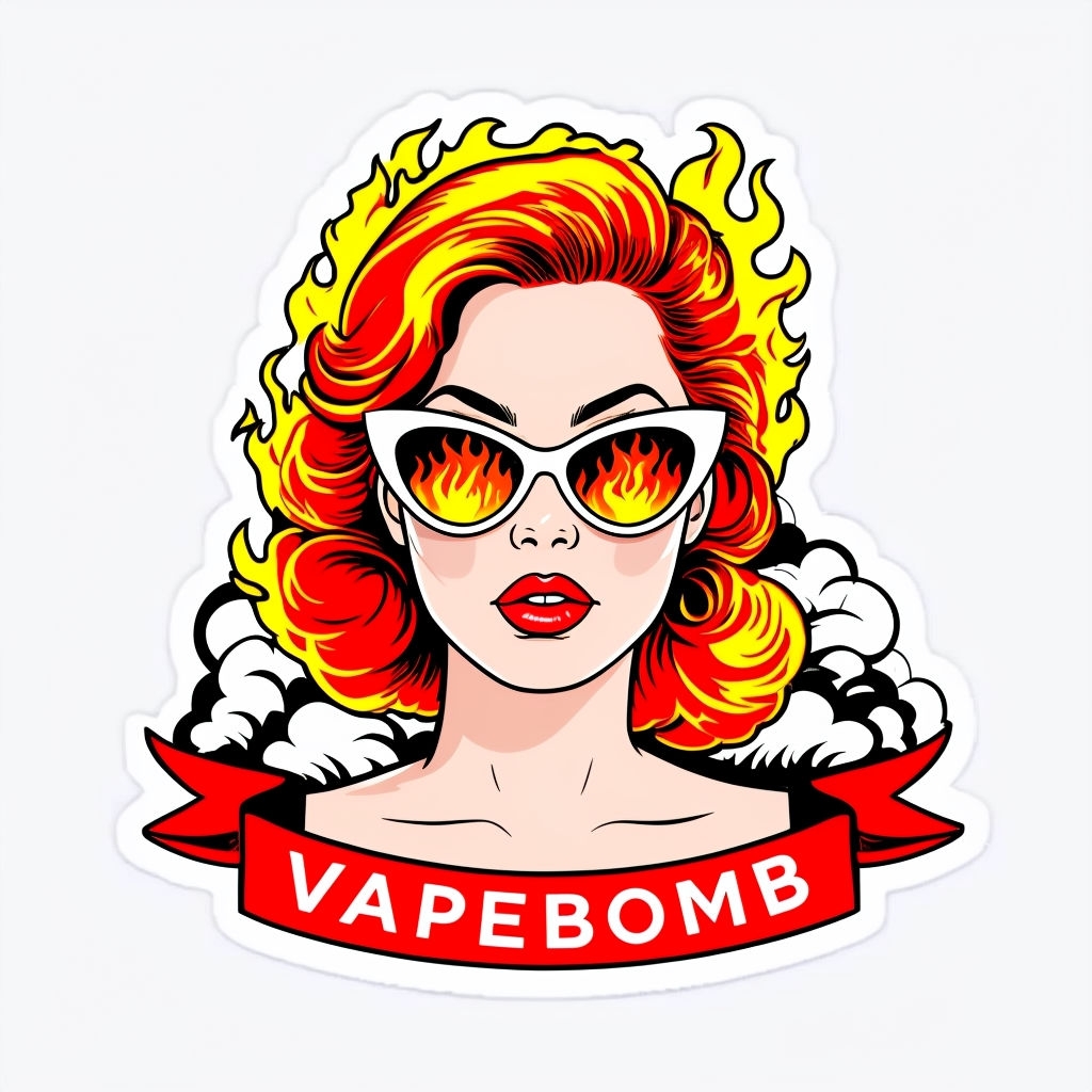 Fiery Red-Haired Woman with Cat-Eye Sunglasses Sticker