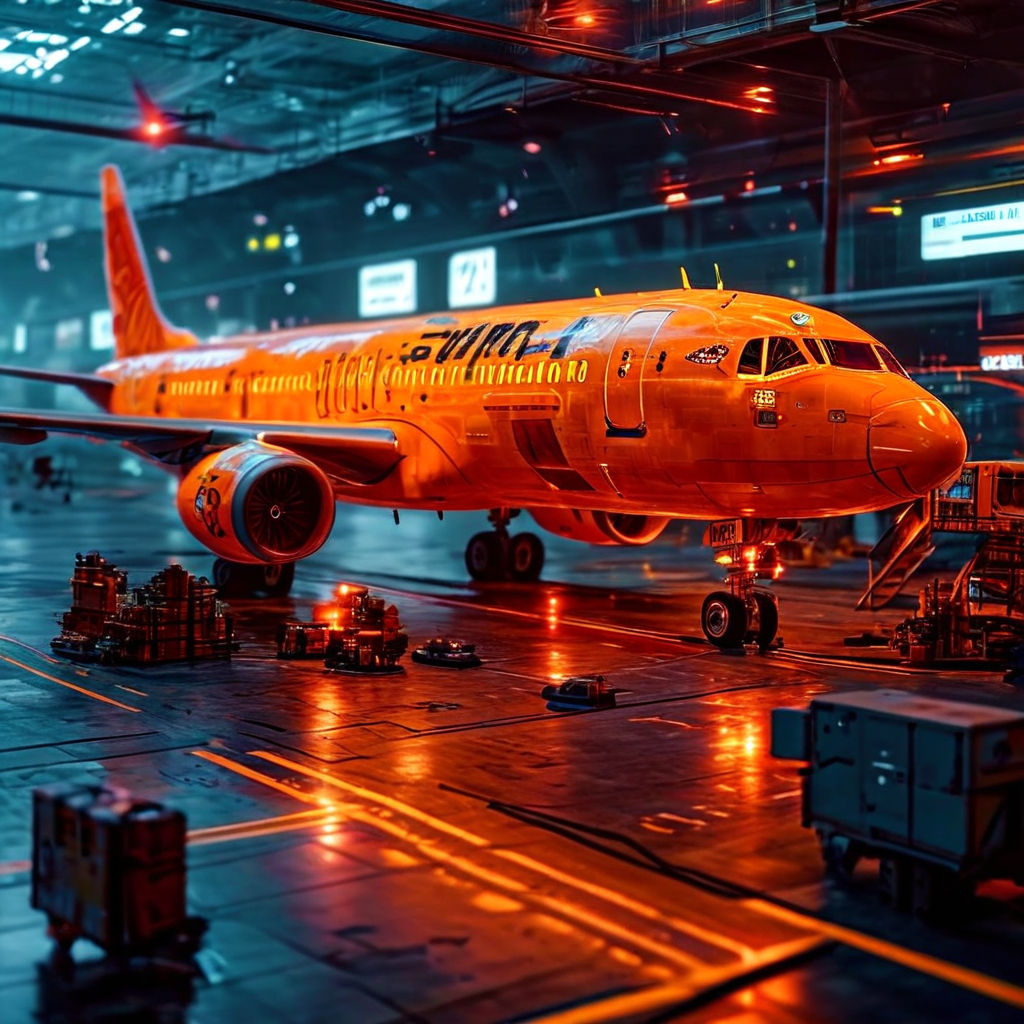 Airport map illuminated in orange and blue hues by Tatiana Playground