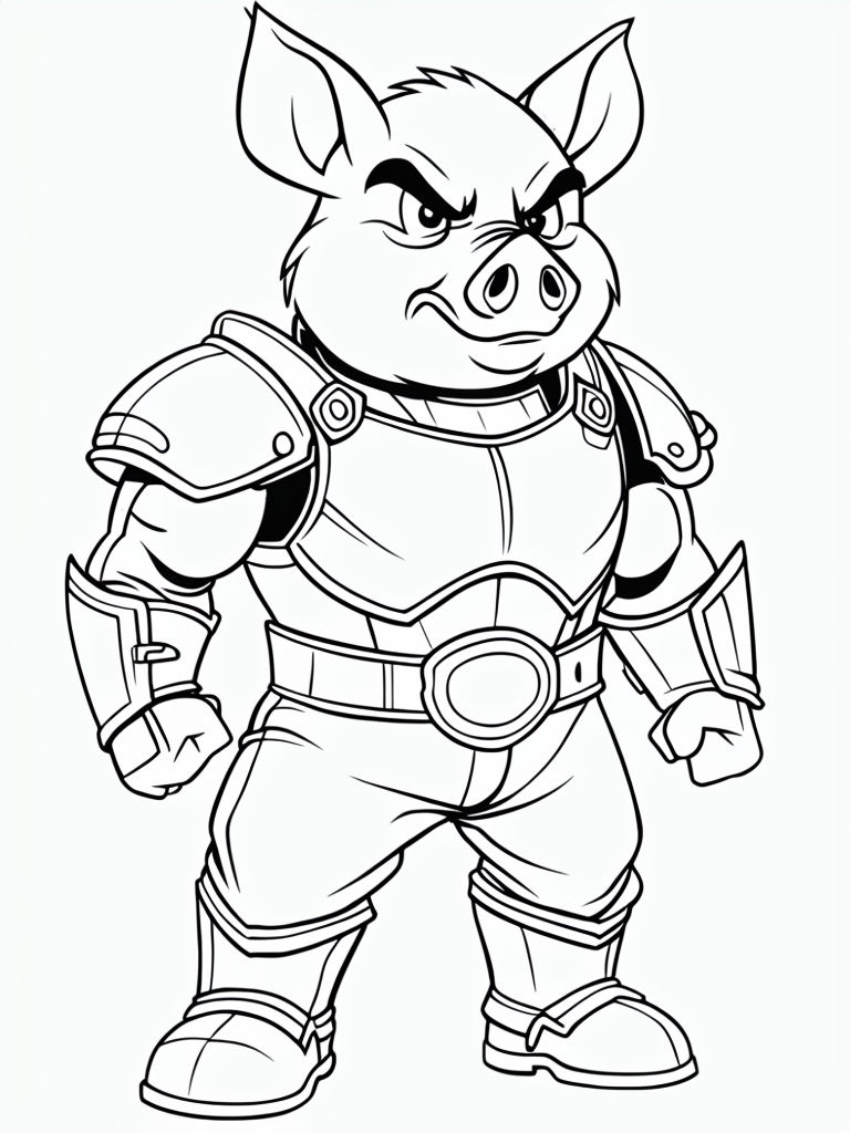 Armored Pig Character Line Art for Stress-Free Coloring Book Pages