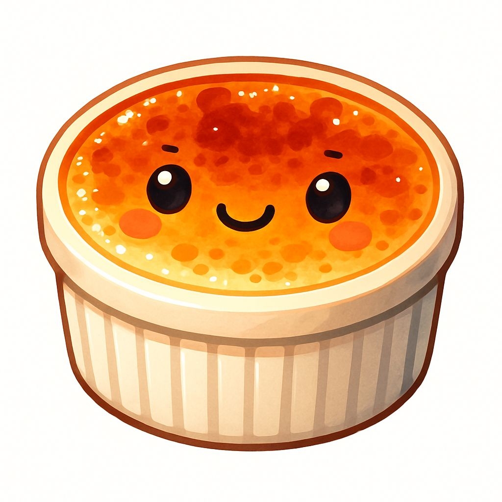 Cute Anthropomorphic Crème Brûlée Dessert in Ramekin Sticker