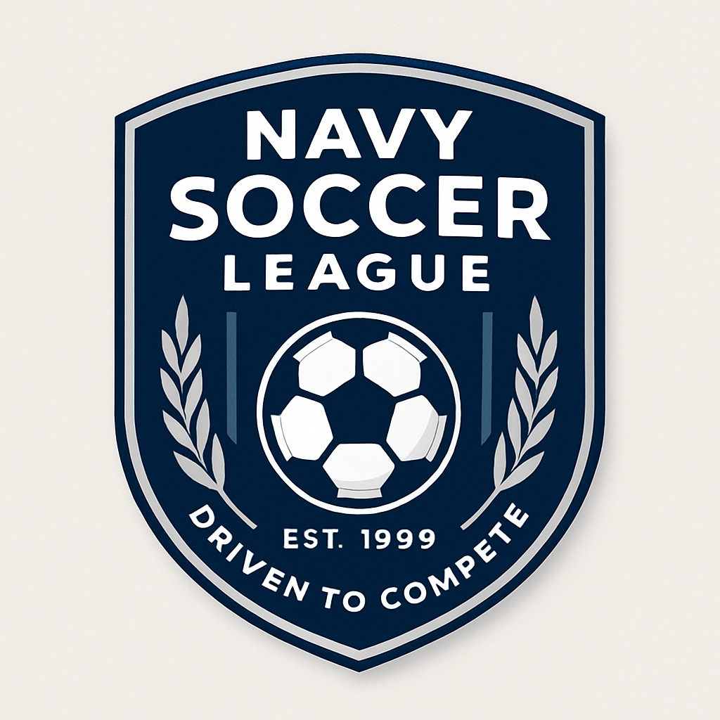Navy Soccer League Emblem with Laurel Wreaths Logo