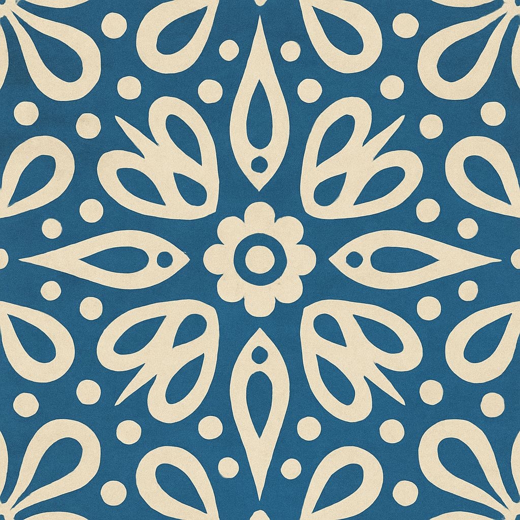 Vintage Floral Mosaic Pattern on Sky Blue Background Seamless Pattern