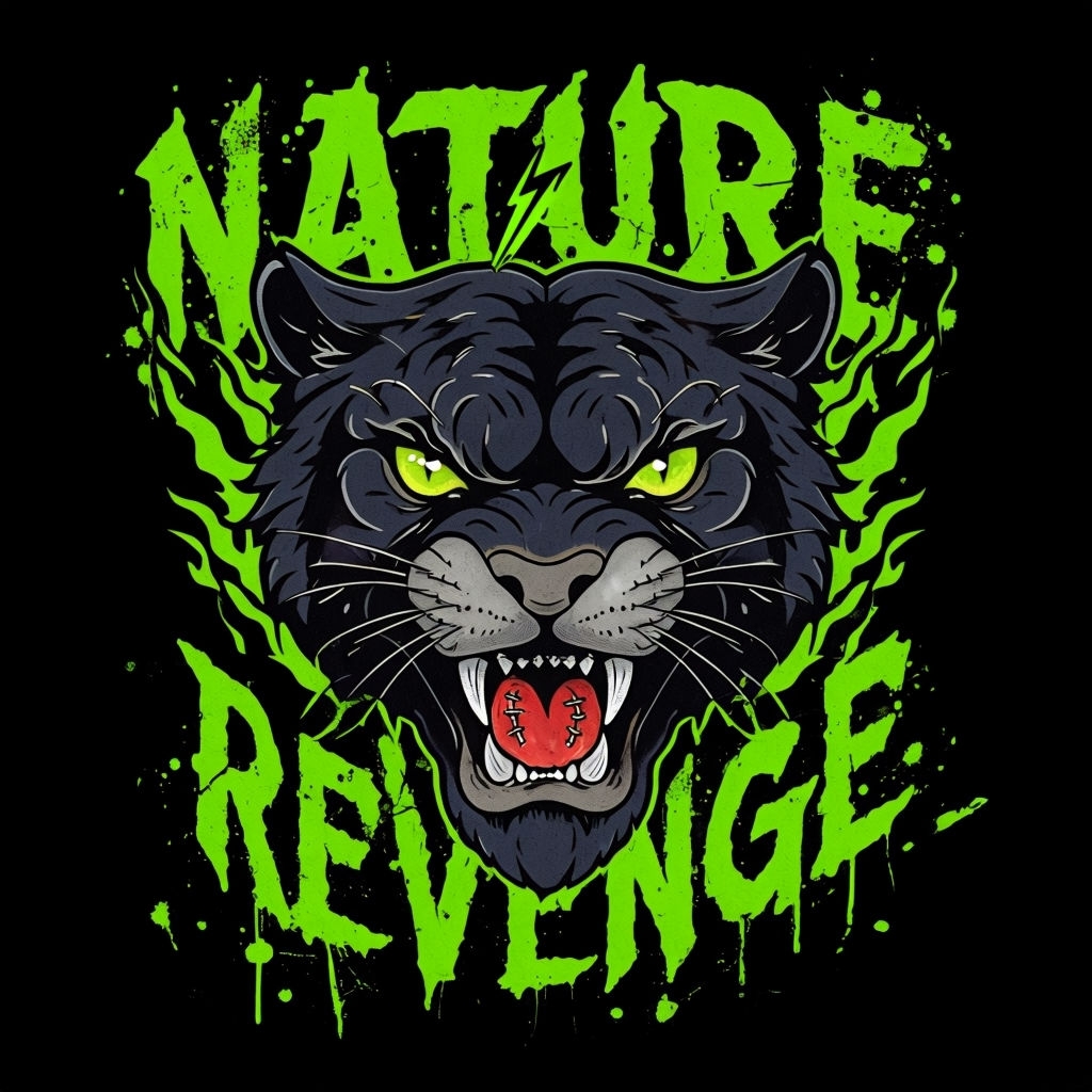 Fierce Black Panther with Neon Details and Text T-Shirt