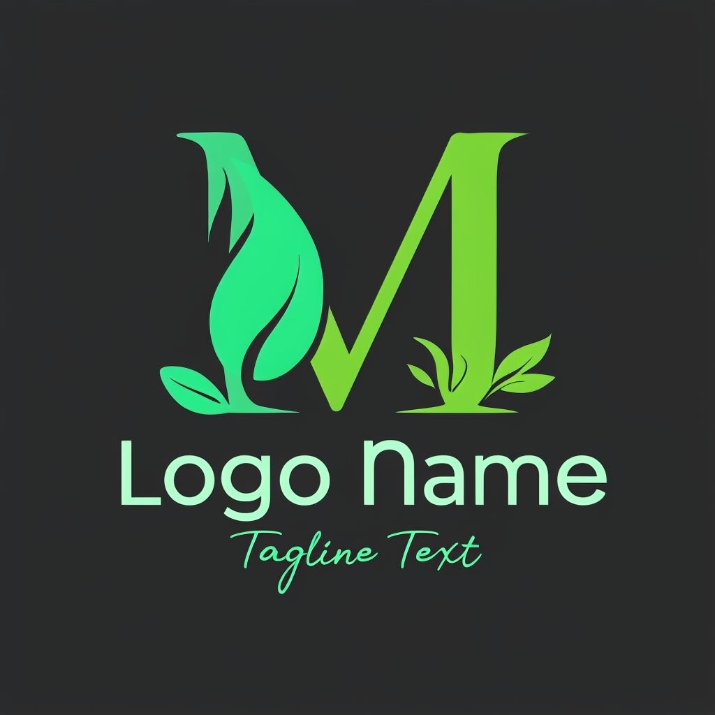 Modern Leaf-Inspired Letter M Logo Design on Black Background