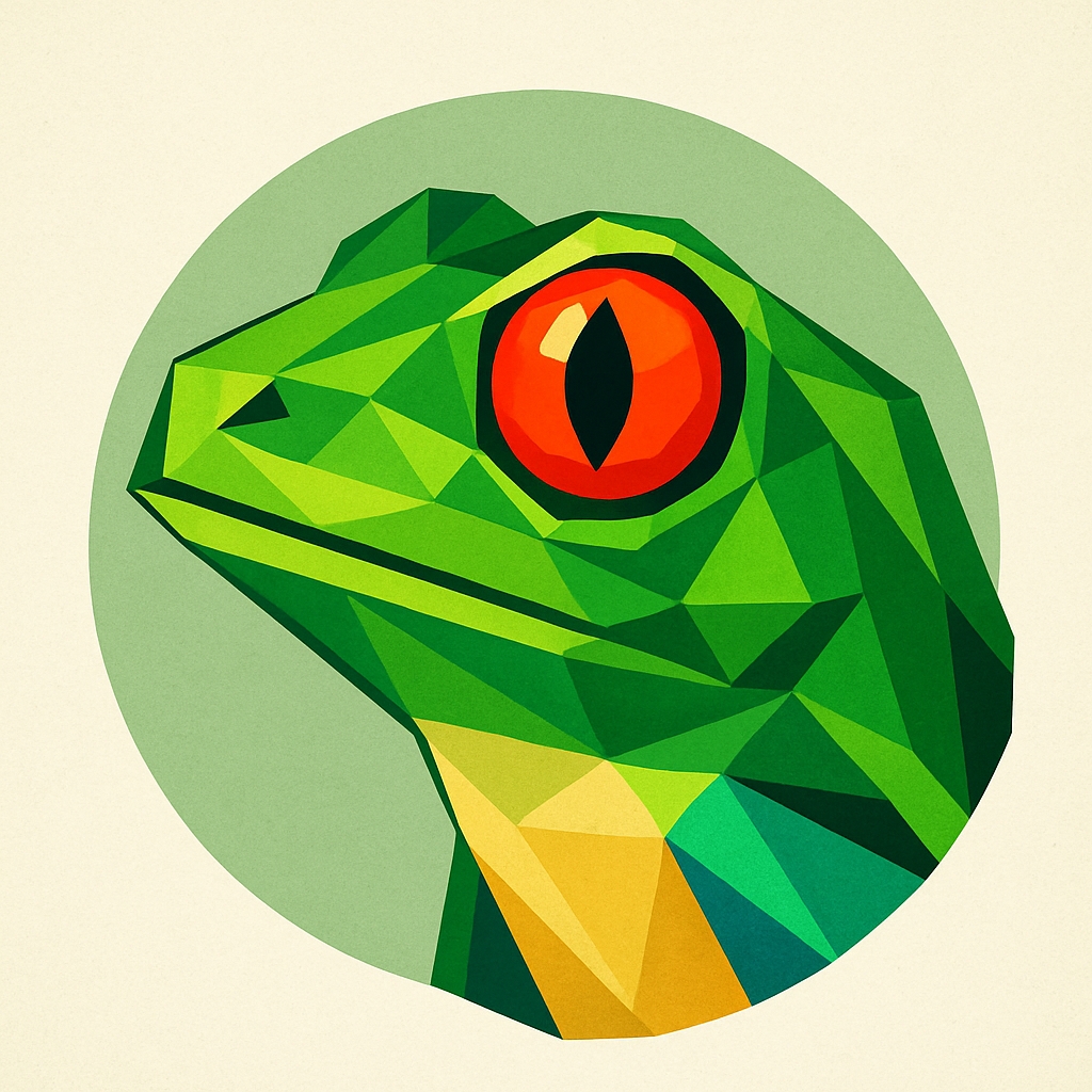 Geometric Low-Poly Frog Head Illustration on Cream Background Sticker
