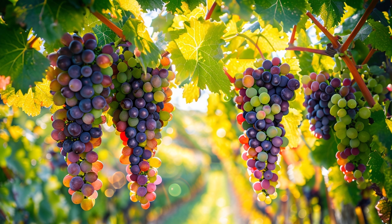 Vibrant Grape Clusters with Sunlit Foliage Virtual Background