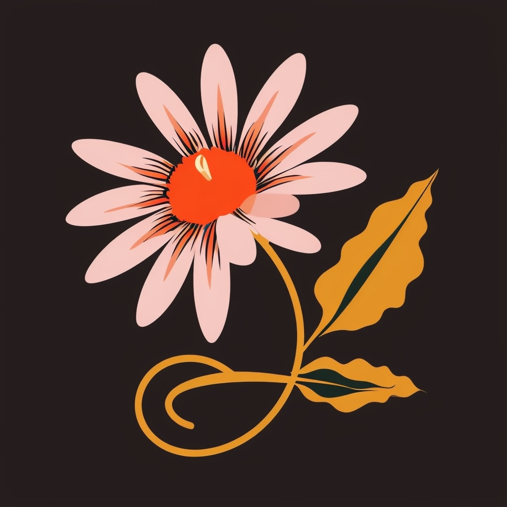Stylized Pink Flower Minimalist Illustration for Seamless Pattern