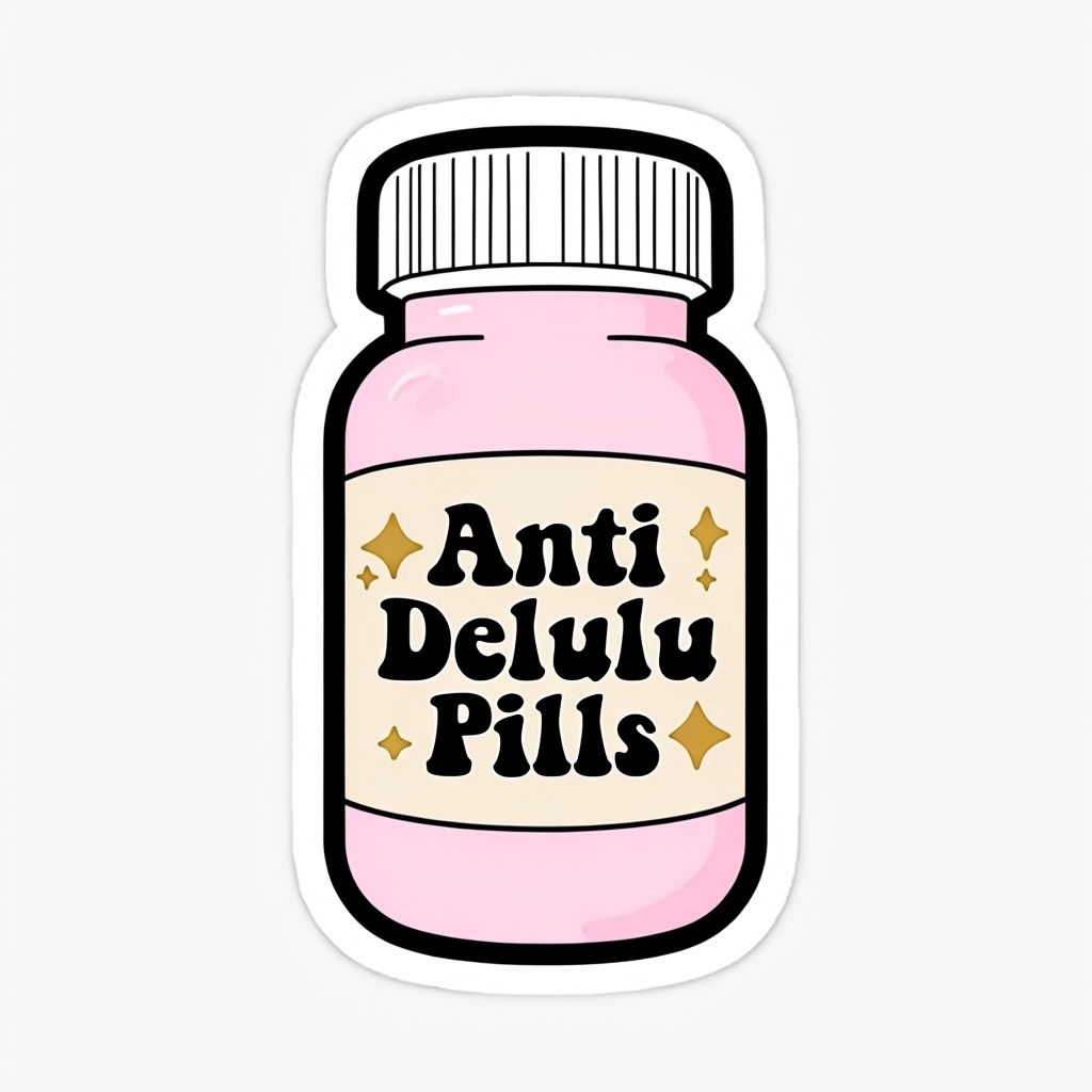 Cute Anti Delulu Pills Minimalistic Sticker Design