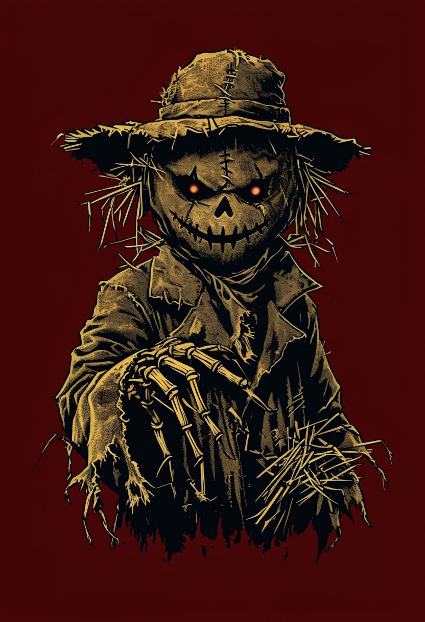 Sinister Vintage Horror Scarecrow Illustration T-Shirt
