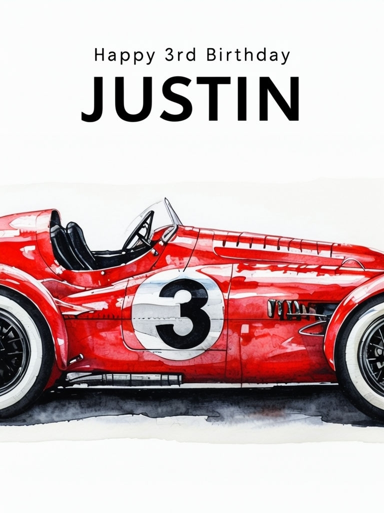 Vintage Red Sports Car Birthday Celebration Sign for Justin