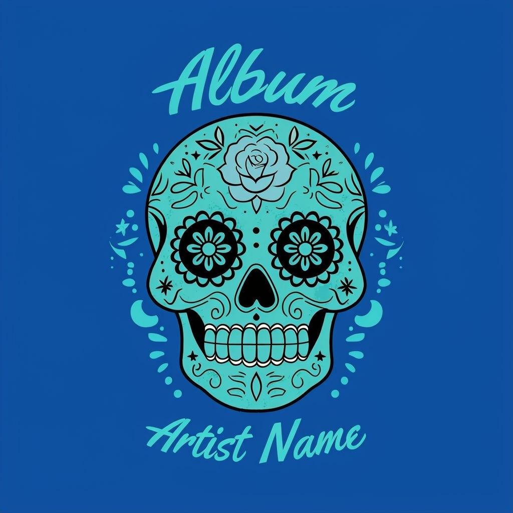 Vibrant Turquoise Sugar Skull Design for Album Cover Art Spotify Album Cover