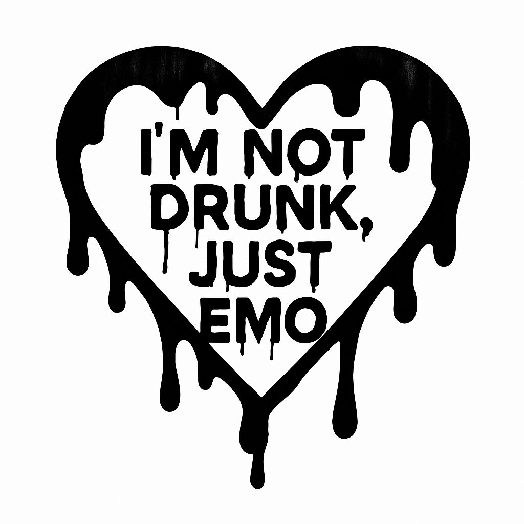 Black Dripping Heart with Emo Text Design Sticker