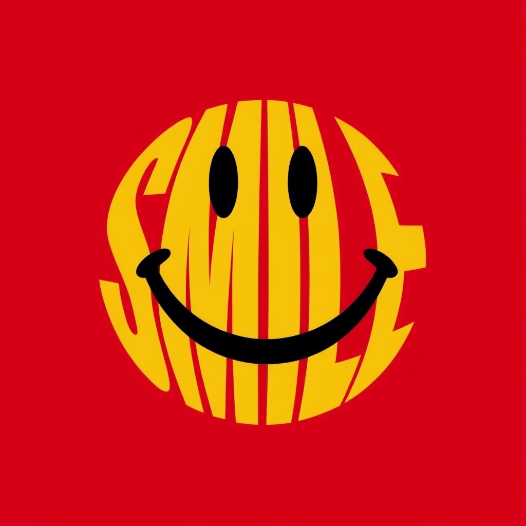 Bold Yellow Smile Text Graphic on Vibrant Red Background T-shirt