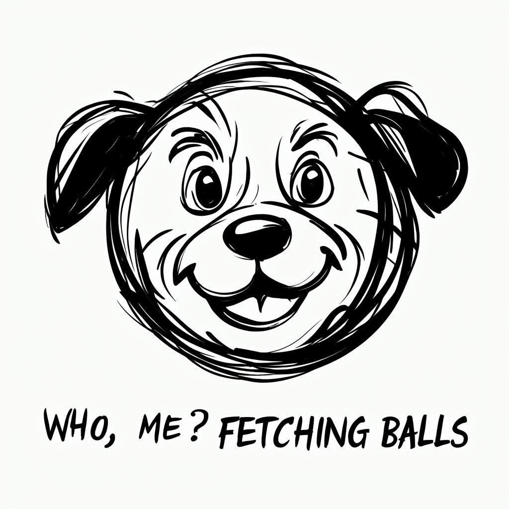 Playful Minimalist Dog Face Illustration with Fun Text Sticker