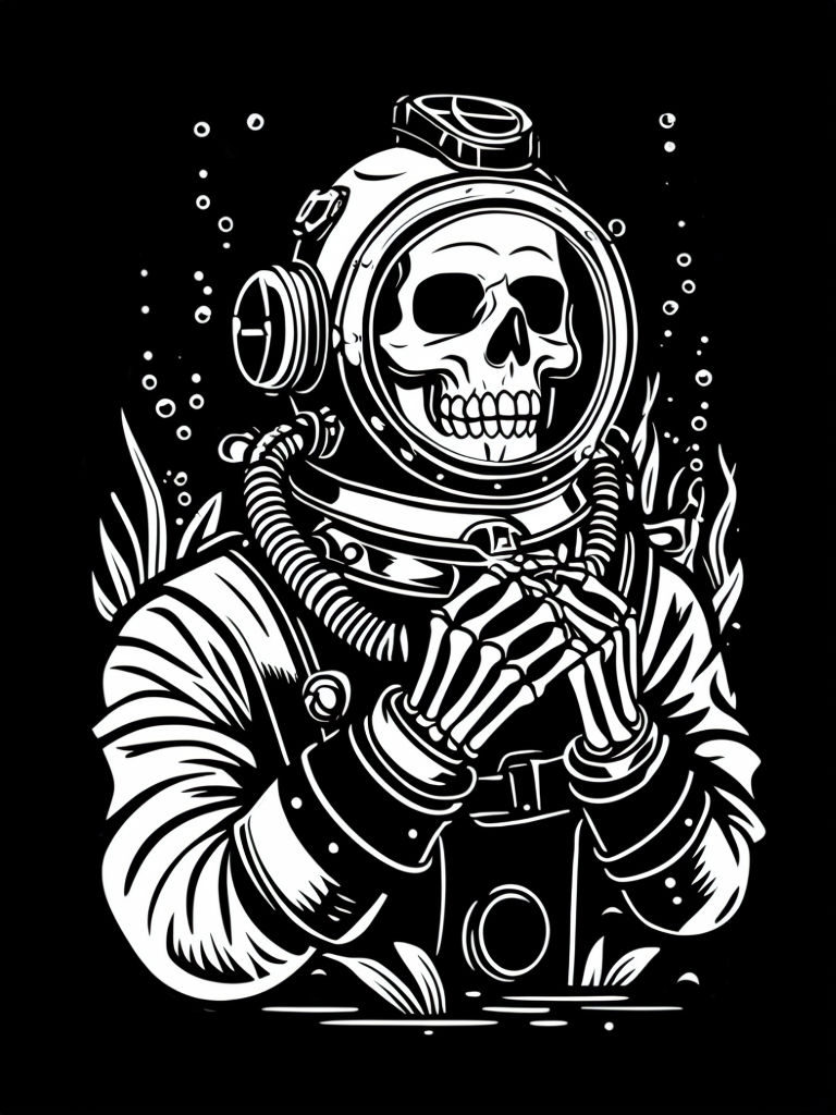 Vintage Skeleton Diver in Antique Diving Suit T-Shirt