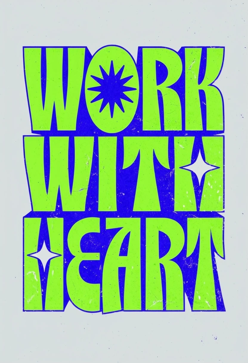 Bold Retro Work With Heart Graphic Design Poster