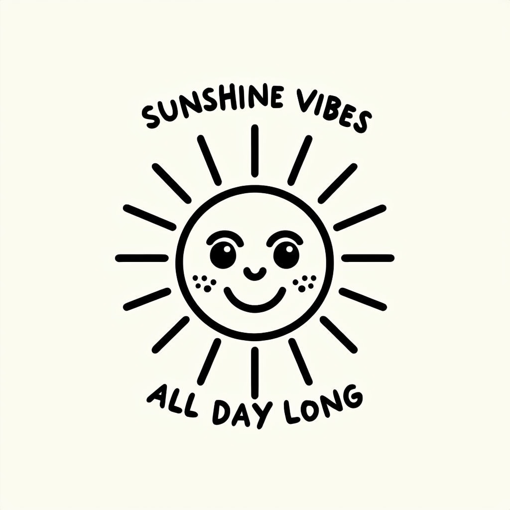 Minimalist Smiling Sun with Sunshine Vibes Text Sticker