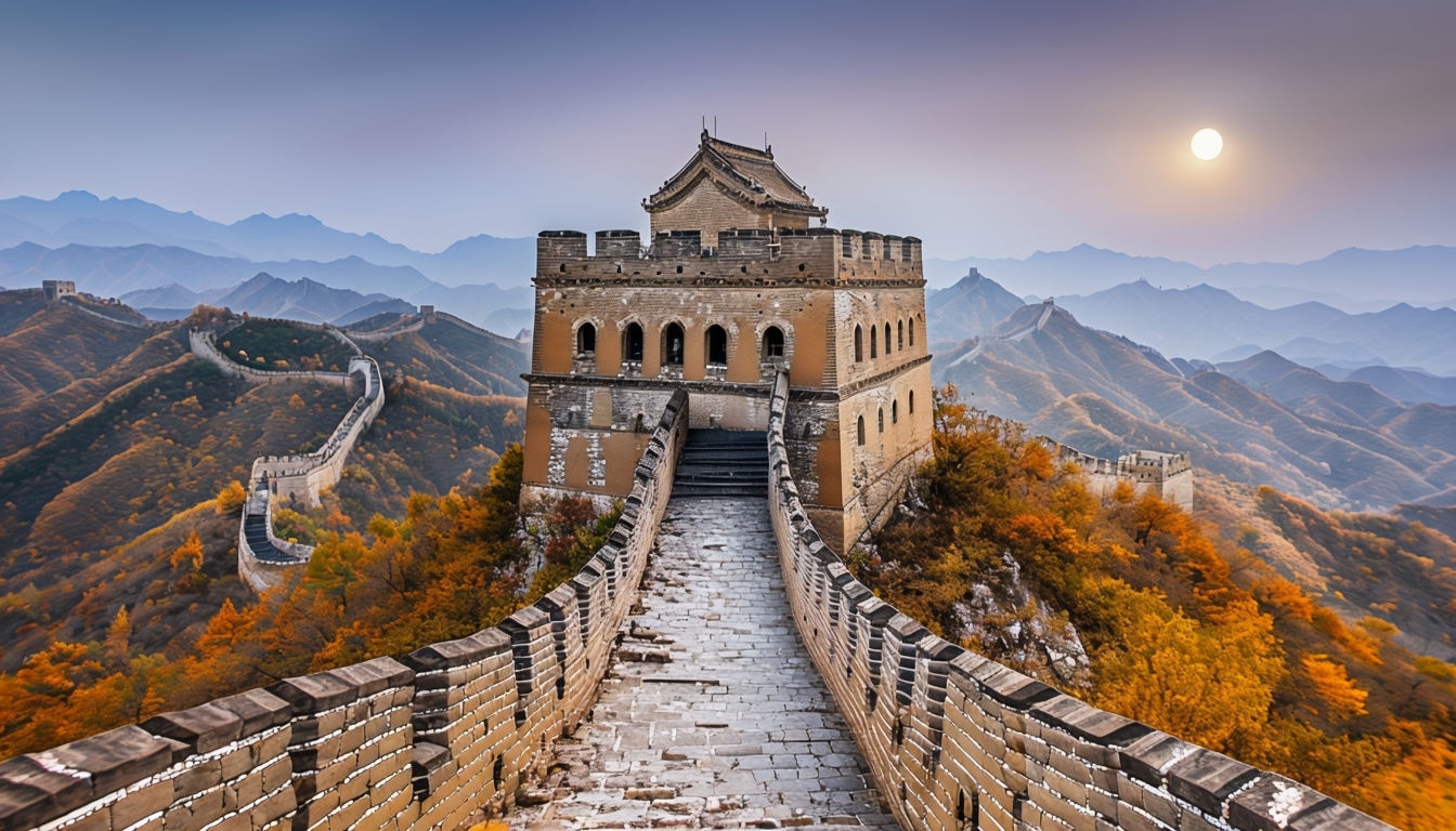 Great Wall of China Scenic Photograph with Autumn Foliage Virtual Backgrounds