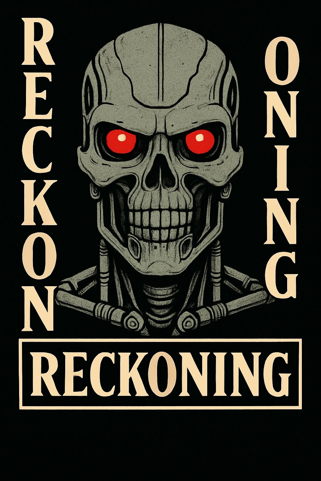 Menacing Robotic Skull with Glowing Eyes T-Shirt