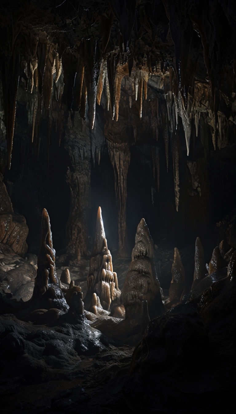 Dramatic Dark Cave Interior with Stalactites and Stalagmites Mobile Wallpaper