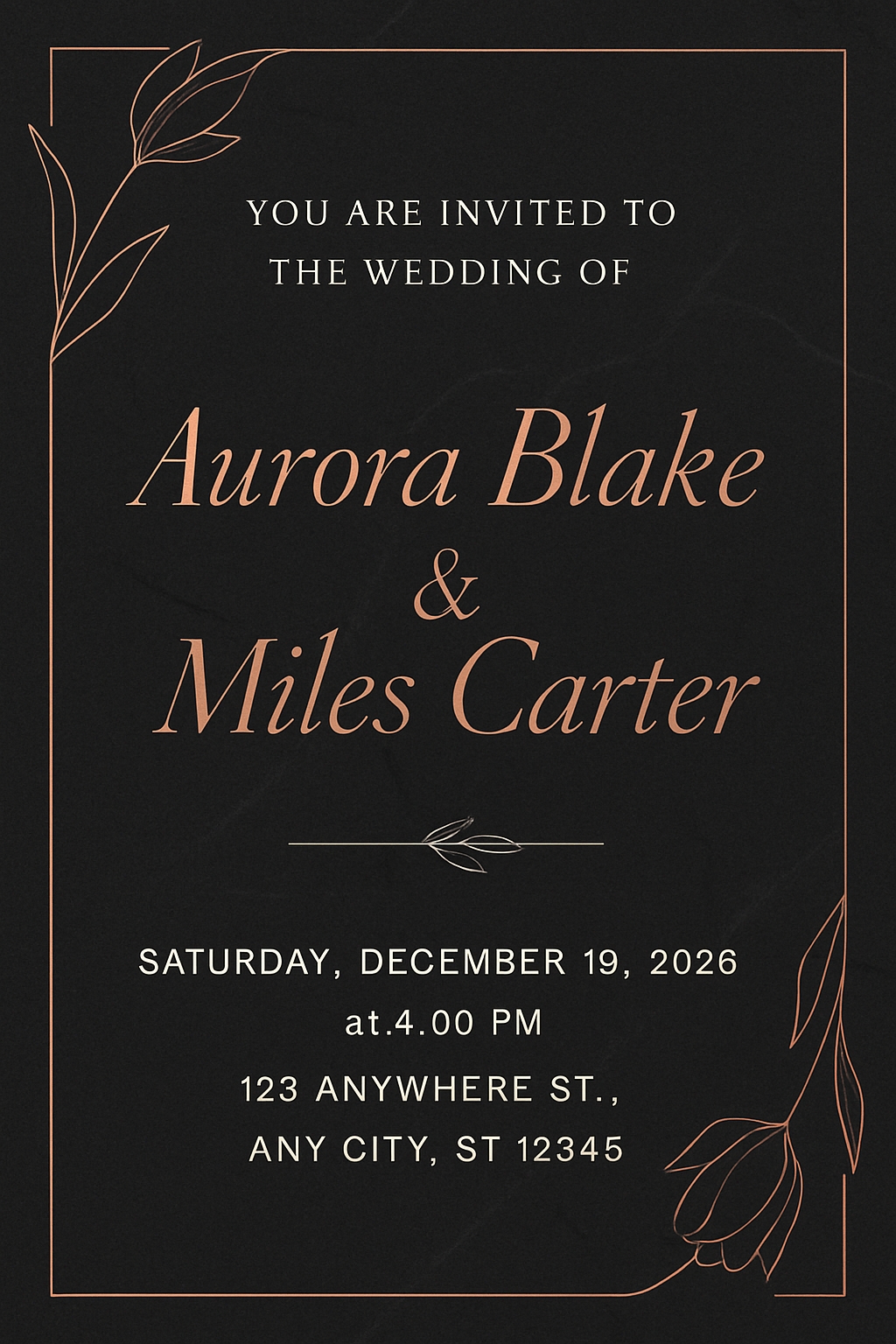 Elegant Minimalist Wedding Invitation with Rose Gold Accents Card