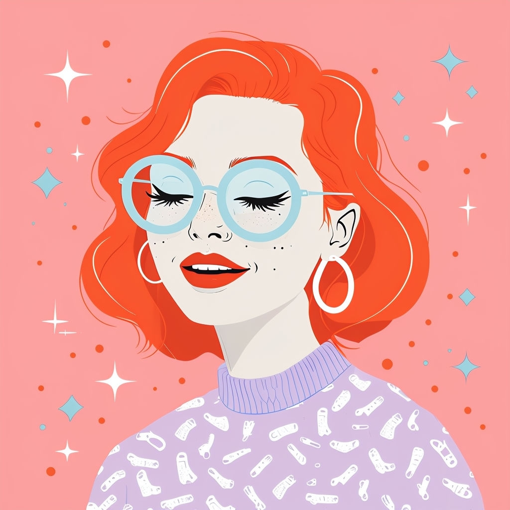 Cheerful Minimalist Woman with Orange Hair and Glasses Poster