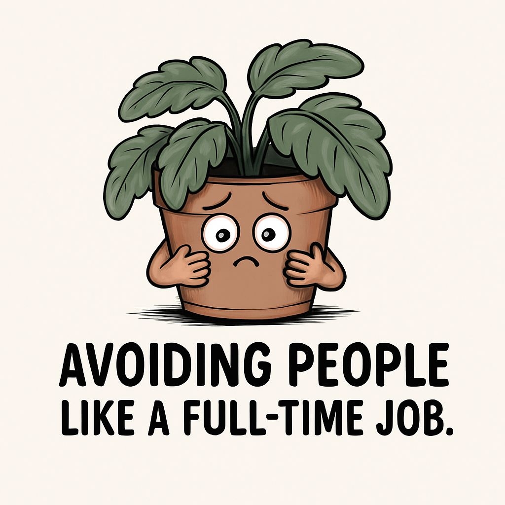 Sad Terracotta Pot with Lush Leaves Cartoon Sticker