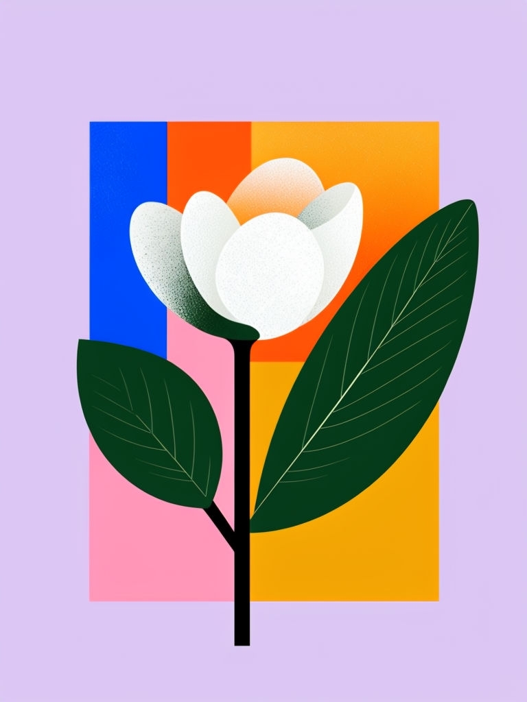 Stylized Minimalist Botanical Illustration with Color Blocks Poster