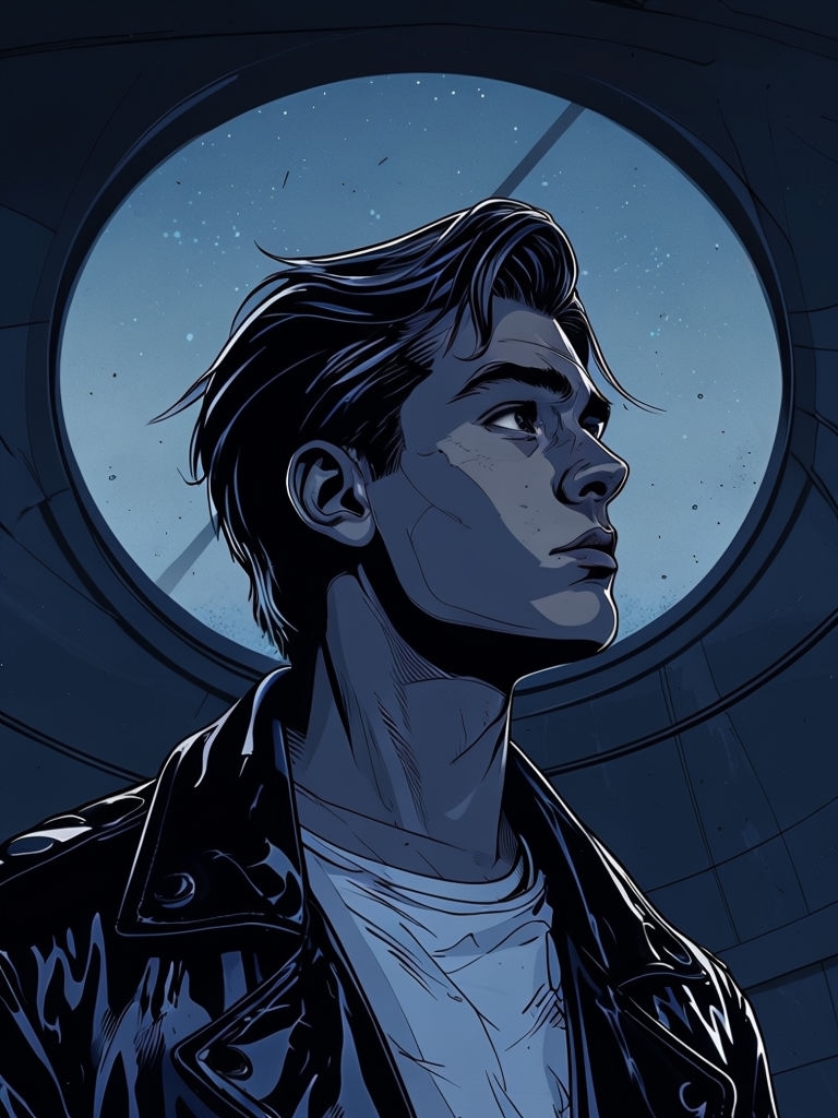 Dramatic Comic Style Young Man Illustration in Profile Art