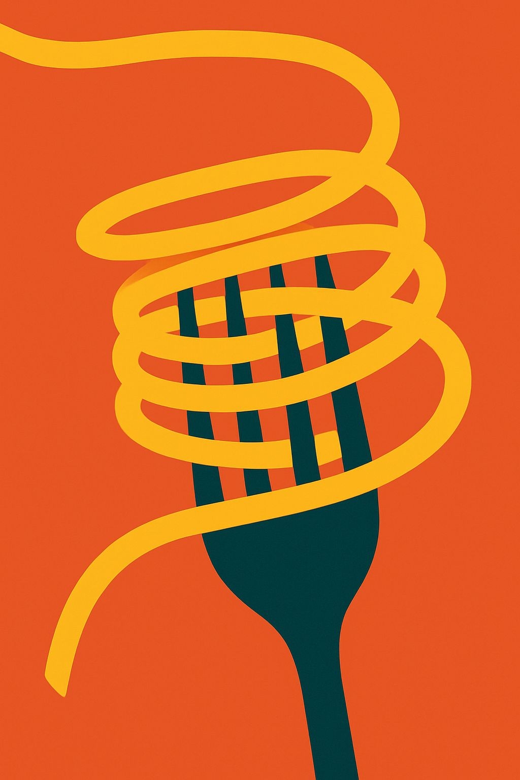 Minimalist Teal Fork with Golden Pasta Spirals Poster