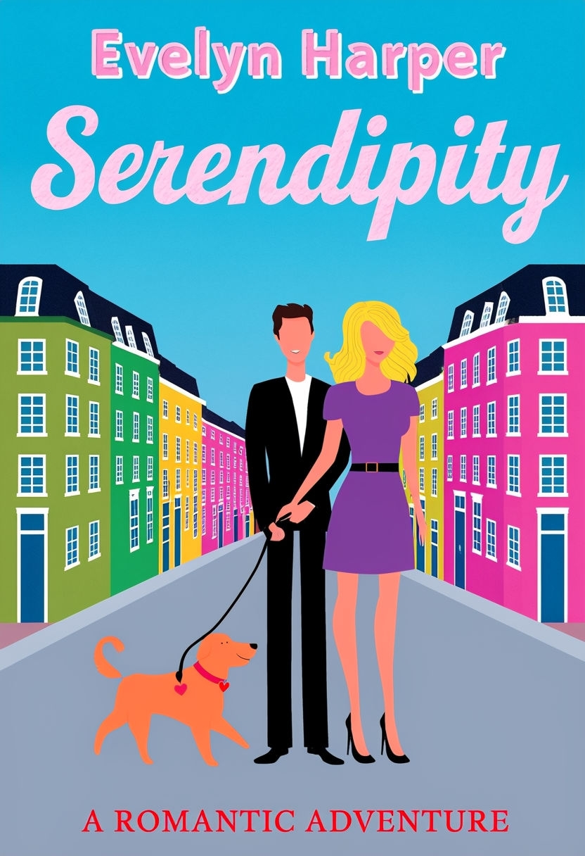 Vibrant Cartoon City Scene Cover for 'Serendipity' by Evelyn Harper EBook Cover