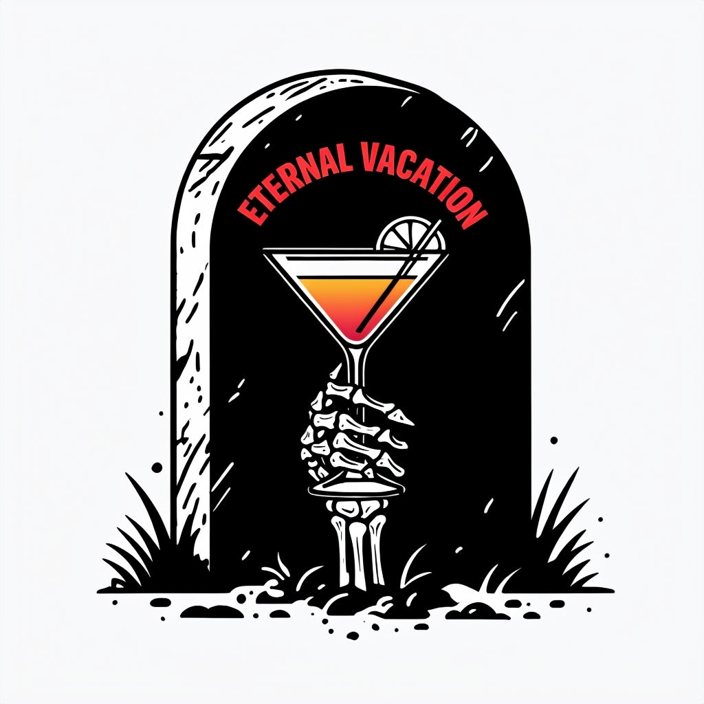 Eternal Vacation Martini Glass Cartoon Gravestone Sticker