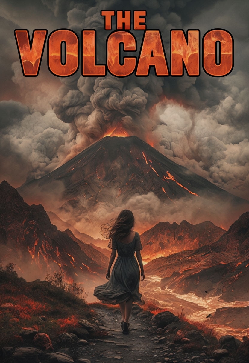 Dramatic Volcano Landscape Book Cover with Fiery Title Design EBook Cover