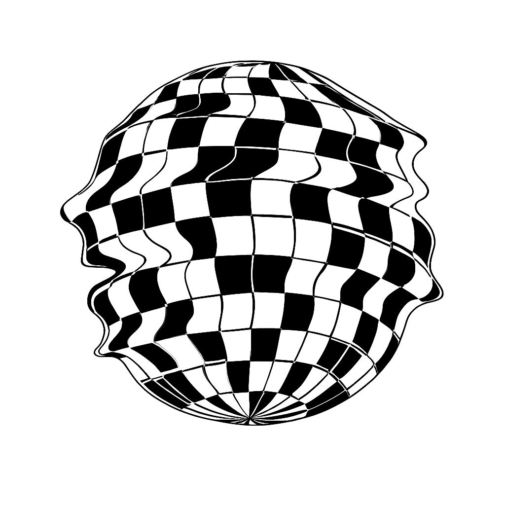 Distorted Black and White Checkerboard Sphere Design Sticker