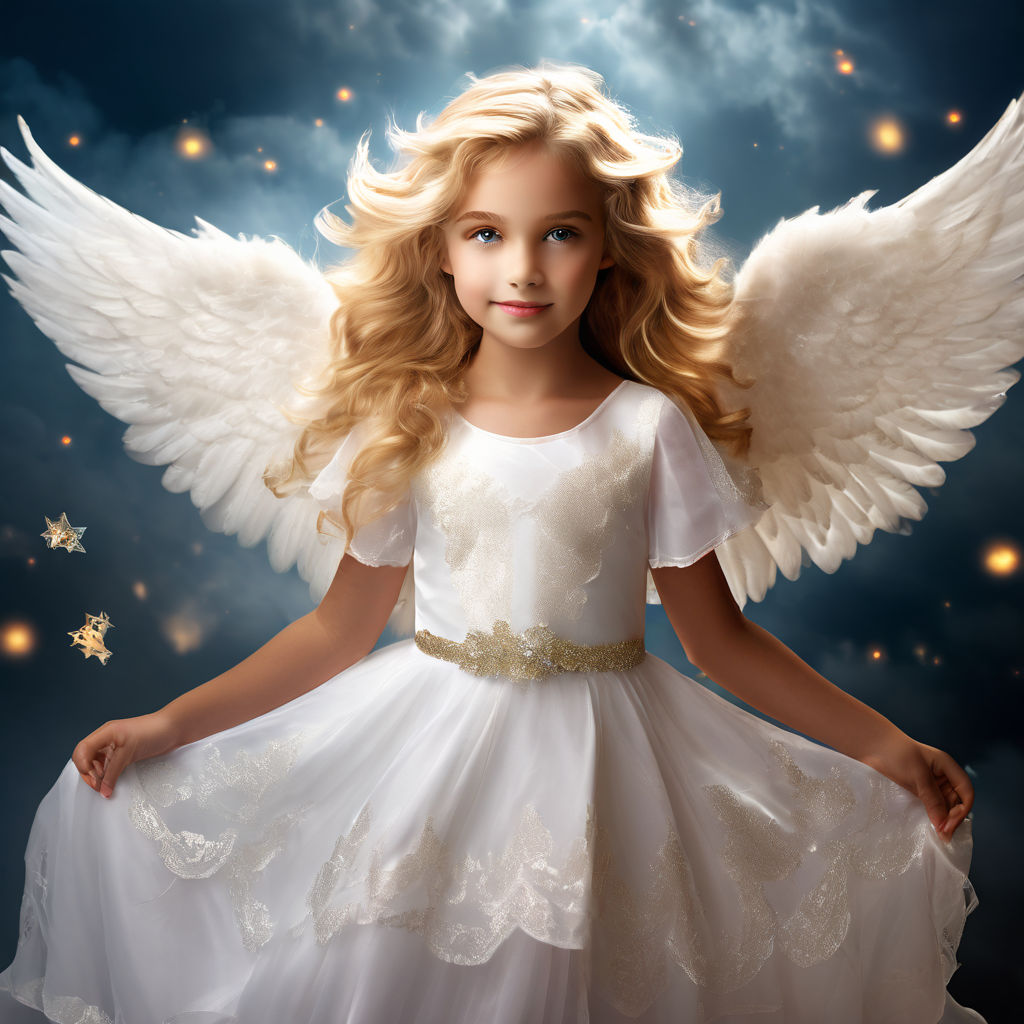 Angelic girl child with angel wings age 9 with medium lengt... by ...