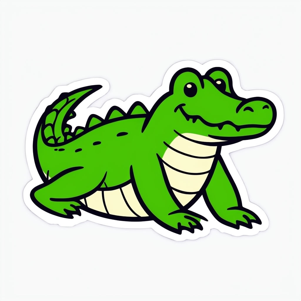 Playful Cartoon Alligator Character with Friendly Smile Sticker