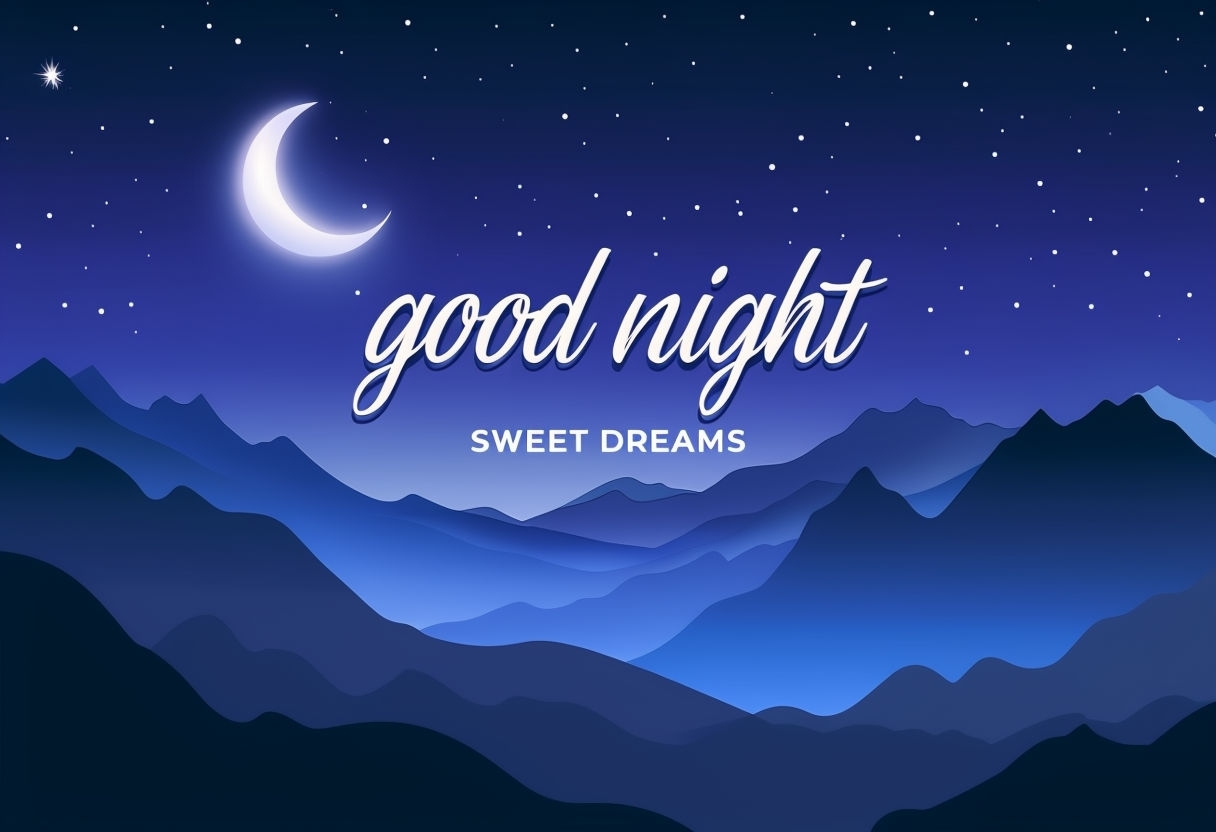 Serene Nighttime Landscape Goodnight Card Illustration Social Media Post