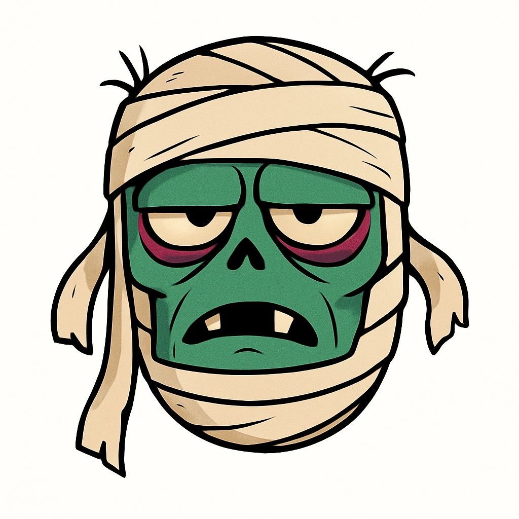 Eerie Cartoon Mummy Face Illustration Perfect for Stickers