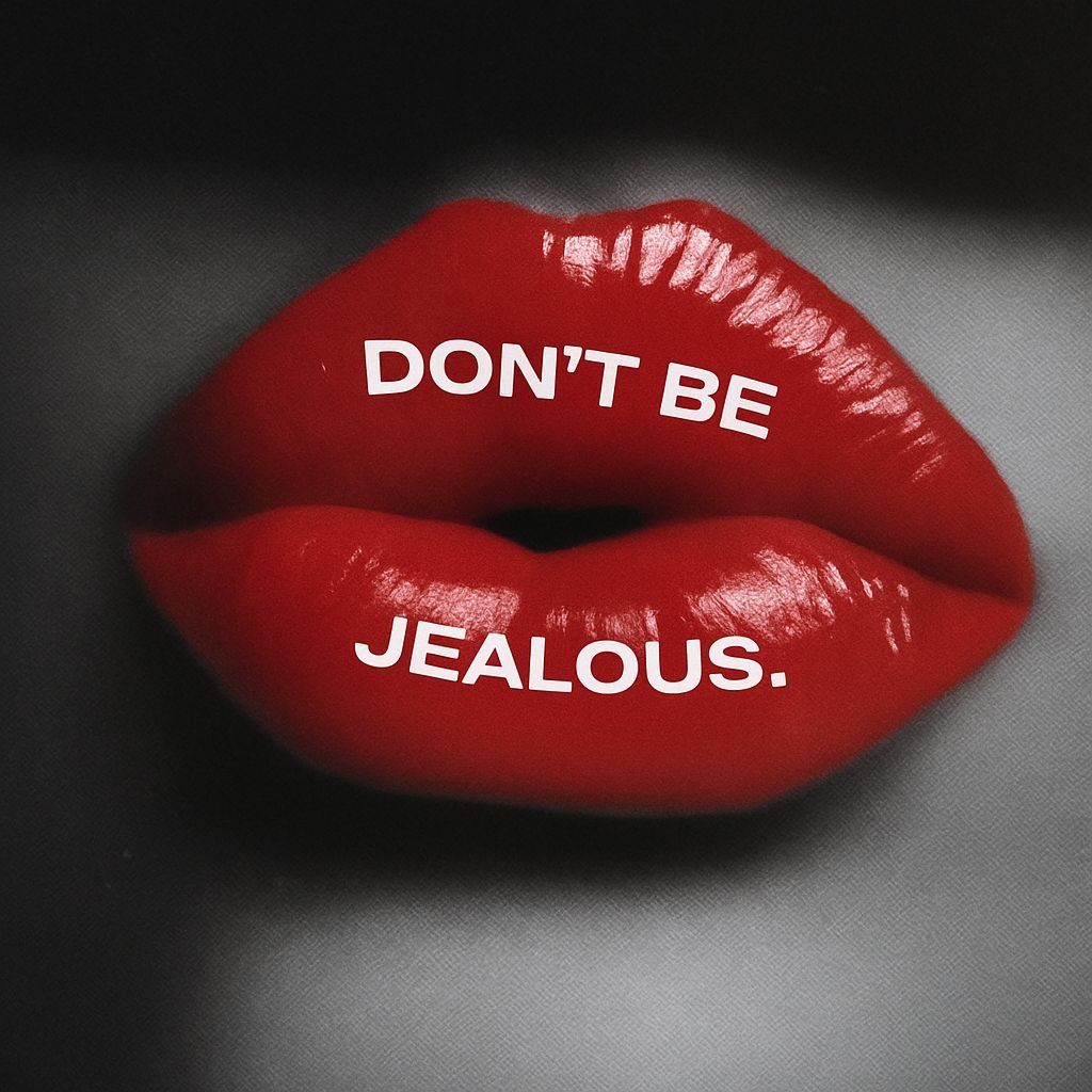 Bold Red Lips with 'Don't Be Jealous' Message Poster