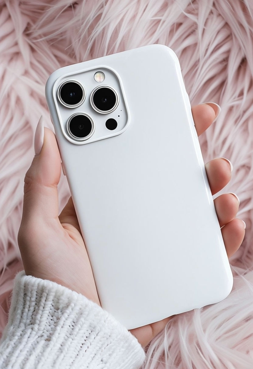 Elegant Close-Up of Glossy White Phone Case Photograph Mockup