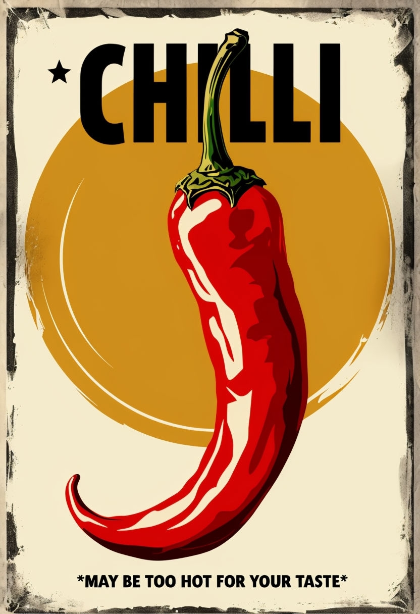 Vintage Chili Pepper Promotional Poster with Bold Typography