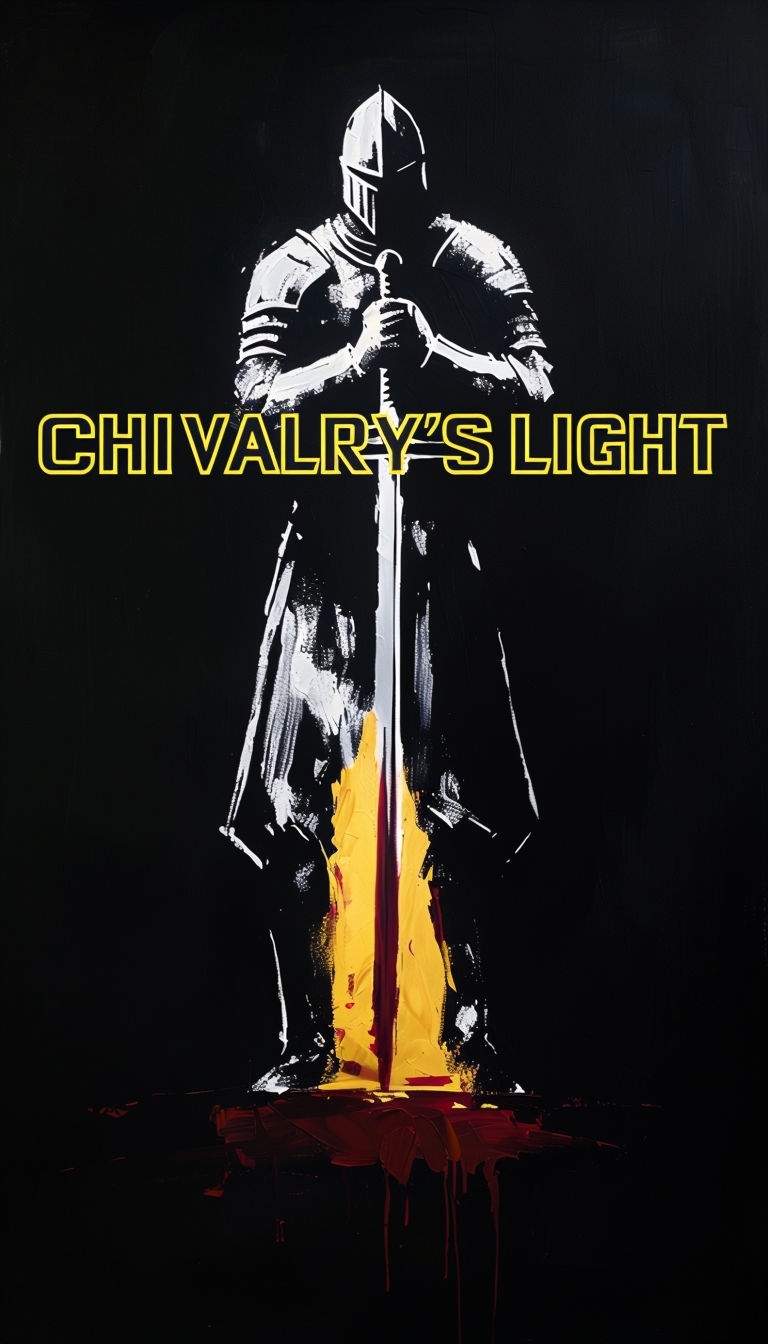 Chivalry's Light Intense Knight Silhouette Oil Painting Poster