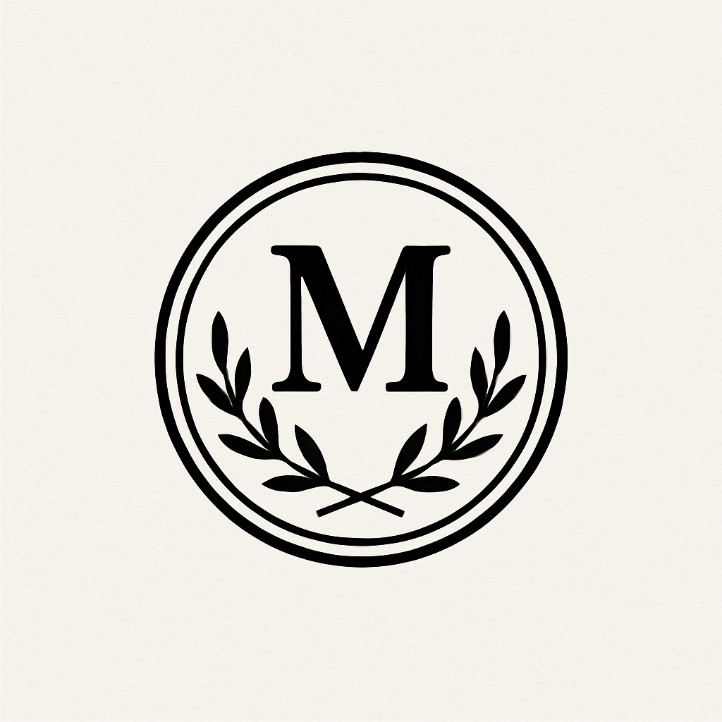 Elegant Serif Letter M with Laurel Wreaths Logo